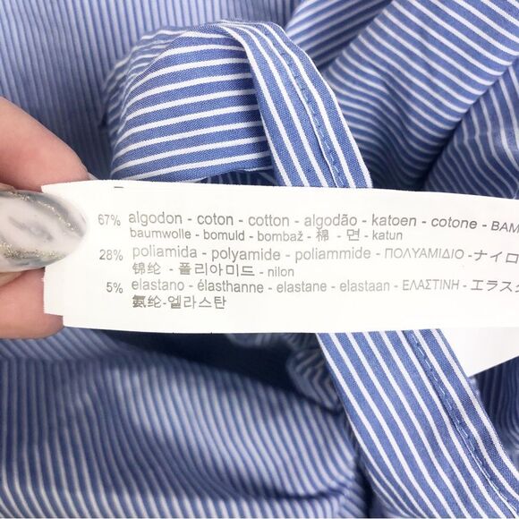 ZARA | NEW Blue & White Striped Poplin Tie Front Button Back Top Women’s Size XL - Picture 9 of 10
